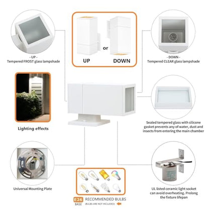 Exterior Wall Sconce, Waterproof Outdoor Wall Light Fixture - color: Rectangle (White A)