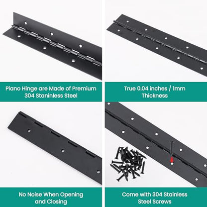 2Pcs 8inch Black Heavy Duty Stainless Steel Piano Hinges - size: 8"-2PACK
