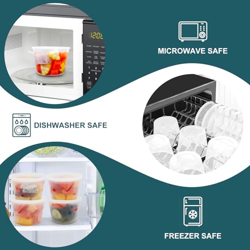 Deli Containers with Lids 16 oz - Disposable Soup Containers with Lids 48 Sets - Plastic Containers with Lid, Food Storage Containers with Lids, BPA Free/Microwave/Freezer/Dishwasher Safe - size: 16oz-48pc