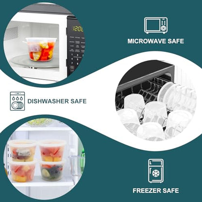 Deli Containers with Lids 16 oz - Disposable Soup Containers with Lids 48 Sets - Plastic Containers with Lid, Food Storage Containers with Lids, BPA Free/Microwave/Freezer/Dishwasher Safe - size: 16oz-48pc