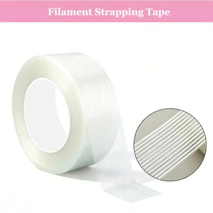 Filament Reinforced Strapping Tape 2 Roll 2 Inch x 35 Yards 5.5 Mil Heavy Duty Transparent Reinforced Fiberglass Tape