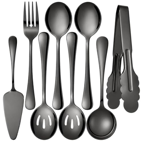 8-Piece Black Serving Utensils Set, Serving Spoons for Buffet - color: Black