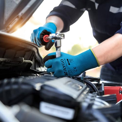 KAYGO Safety Work Gloves, PU Coated, 2-Finger Touchscreen, KG11P - color: Blue (Touch Screen), size: X-Large