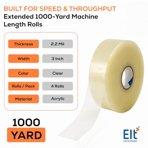 EIt Packing Tape, 3 Inch x 1000 Yard, 2.2 Mil, Clear 4 Rolls Machine Length - size: 2.2 Mil