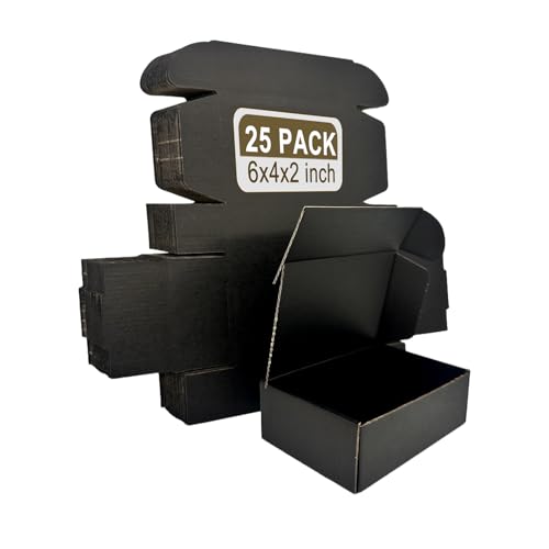 Small Shipping Boxes 6x4x2, Set of 25, Black Corrugated Cardboard Box Mailer (YD642-25BK) - color: Black-25 Pack, size: 6x4x2''