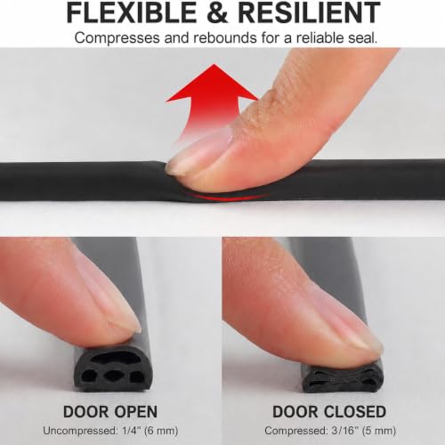 Benory Silicone Door Weather Stripping, Fits 3/16"–1/4" Gaps, 19.7FT Black - color: Black, size: 3/8" (W) x 1/4" (T) x 19.7' (L)