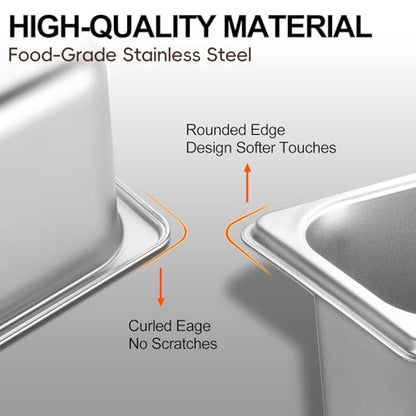 GOLDEN KEY 10 Pcs Stainless Steel Hotel Pan,1/9 Size 4 Inch Deep Stainless Steel Steam Table Pan,Commercial Food Pans for Hotel, Restaurant, Buffet, 0.8 mm Thick, 6.9 L x 4.3 W - color: 1/9, size: 4" Deep