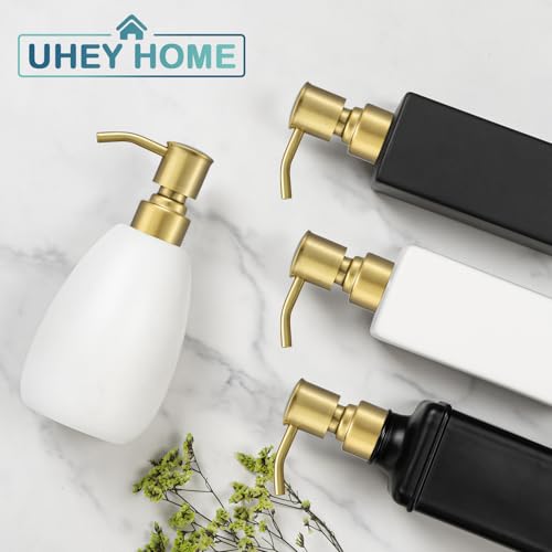 2 Pack Brushed Gold 304 Stainless Steel Soap Dispenser Pump Replacement Standard 28/400 Thread for Regular Mouth Bottles Lotion Soap for Kitchen Bathroom - color: Brushed Gold