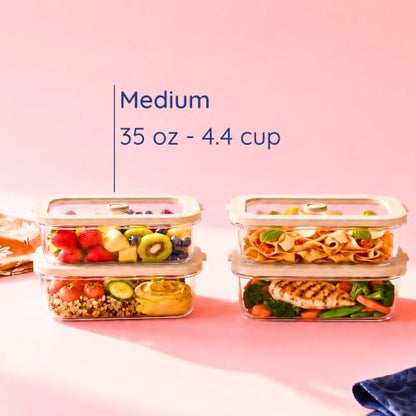 Non-Toxic Glass Food Containers with Lids, 4-Pack, 35 oz, Airtight, Beige - color: Beige, size: 35 Oz