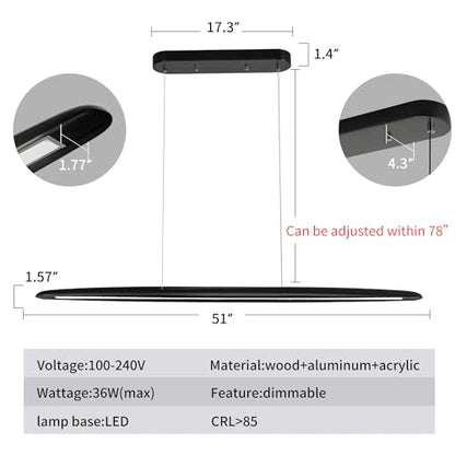 YISDESIGN 51" Wood Linear Pendant Light Black Linear Pendant Dinning Room Hanging Lights LED Dimmable Chandeliers 36w for Dining Room Pool Table Lights Kitchen Island Light Black - color: Black, size: 51in