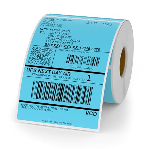 Blue Thermal Labels 4 × 6 Inch Waterproof Vinyl Stickers 250 PCS - color: Blue