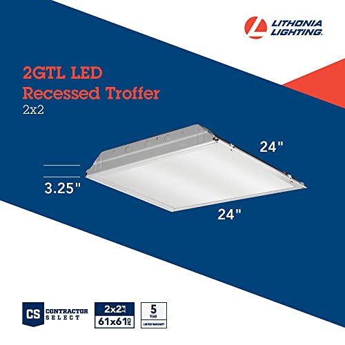 Lithonia Lighting 2x2 Lensed LED Troffer Light, Recessed LED Drop in Ceiling Light with Prismatic Lens for Grid Ceilings, 120 Volt, 4000K Cool White - color: Non-Dimmable
