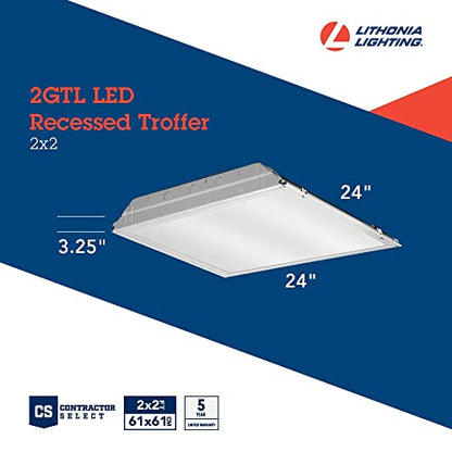Lithonia Lighting 2x2 Lensed LED Troffer Light, Recessed LED Drop in Ceiling Light with Prismatic Lens for Grid Ceilings, 120 Volt, 4000K Cool White - color: Non-Dimmable