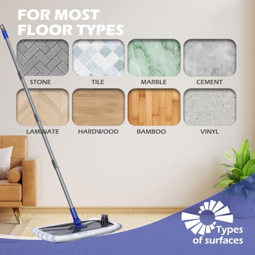 Masthome 16" Large Mops for Floor Cleaning,Upgraded 60" Extra Long Handle - color: Blue White