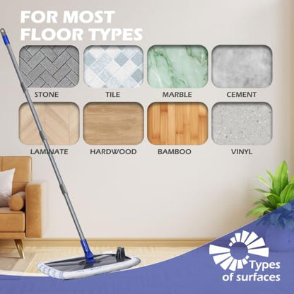 Masthome 16" Large Mops for Floor Cleaning,Upgraded 60" Extra Long Handle - color: Blue White