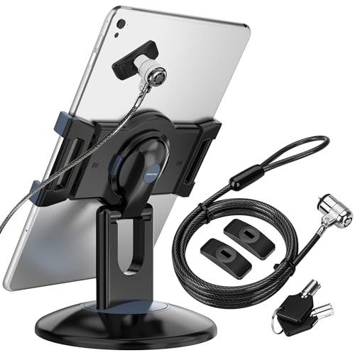 AboveTEK 360° Rotating Retail Kiosk iPad Stand, 6-13.5" iPad mini Pro Tablet Holder, Laptop Lock, Tablet Lock Security Cable, 2 Keys Durable Steel iPad Locking Kit w/Adhesive Anchors