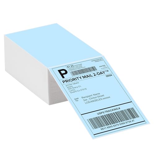 4"x6" Blue Direct Thermal Labels, 500 Fanfold Shipping & Address Label Paper, Self-Adhesive Stickers for Thermal Printer, 1 Stack - style: 500 Labels-Blue