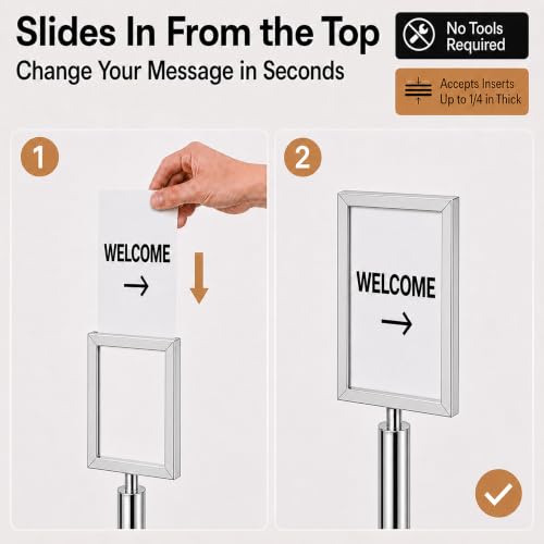 CCW 7 X 11" Vertical Pedestal Floor Sign Frame, Polished Stainless Steel - color: Polished Stainless Steel, size: 7 x 11 Inch Vertical