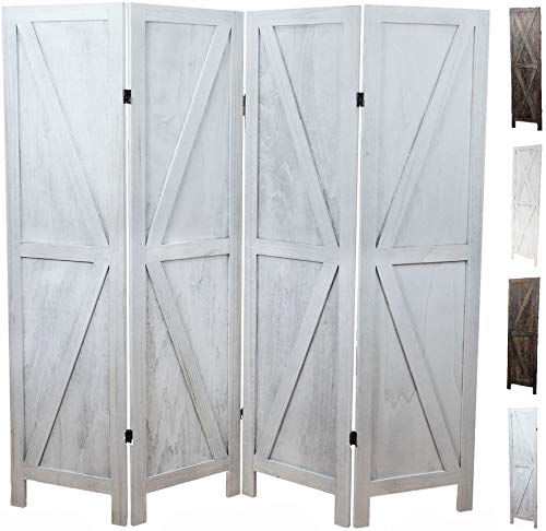 Premium Home 4-Panel Room Divider, Rustic White Barn Door K-Pattern Screen - color: Rustic White - K Pattern - 4 Panel