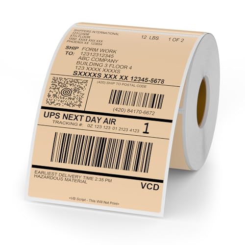 Khaki Thermal Labels 4 × 6 Inch Waterproof Vinyl Stickers 250 PCS - color: Khaki