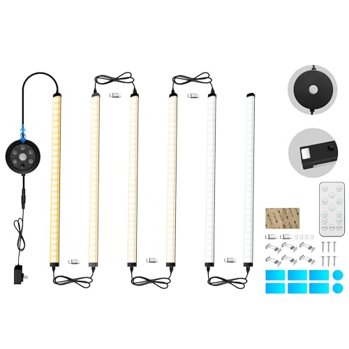 Under Cabinet Lights, 6 Pack Dimmable LED Lighting strip with IR Control, 3 Color Changing Plug in Light Bars, Stepless Brightness Timer Closet Lights for Kitchen Counter Shelf Wardrobe Display - color: Black