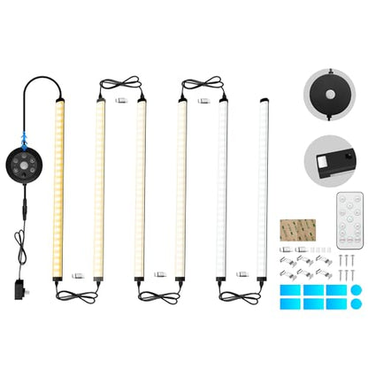 Under Cabinet Lights, 6 Pack Dimmable LED Lighting strip with IR Control, 3 Color Changing Plug in Light Bars, Stepless Brightness Timer Closet Lights for Kitchen Counter Shelf Wardrobe Display - color: Black