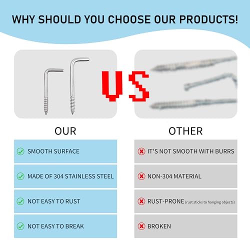 304 Stainless Steel 2 in Screw-in Hooks 20 Pcs,7 Shape Screw Hooks,Right Angle Medal Hooks l Shaped Screw in Hooks for Hanging (20, 2 in * 3.5 MM) - size: 51 x 3.5 mm