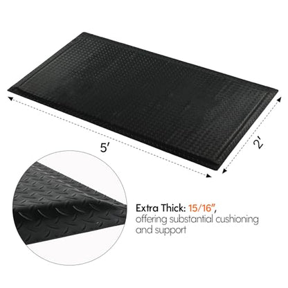 Anti Fatigue Mats Industrial 2' x 5' 15/16" Thick Ergonomic Standing Mat Commercial Heavy Duty Diamond Plate Shop Floor Mats Helps Relieve Back and Leg Soreness - size: 2' x 5'