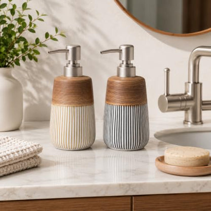 2 Pcs Ceramic Soap Dispenser Set, 16 Oz Refillable Liquid Soap Dispensers with Embossed Texture for Bathroom Countertop and Kitchen Sink, Hand Soap, Dish Soap & Lotion Bottles, Modern Home Decor - size: 2 Pcs x 16Oz Soap Dispenser