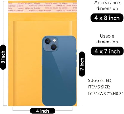 Fuxury Kraft Bubble Mailers 4x8" 50 Pack Padded Envelopes Usable Size 4x7 - color: Yellow, size: 4x8" 50PC