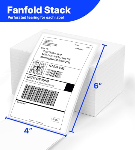 BlackWidow 4" x 6" Direct Thermal Shipping Labels, Perforated and Strong Adhesive, Compatible with Rollo, MUNBYN, Zebra, Fargo Label Printer. Commercial Grade. (Fanfold or roll) - size: Fanfold 1000 labels