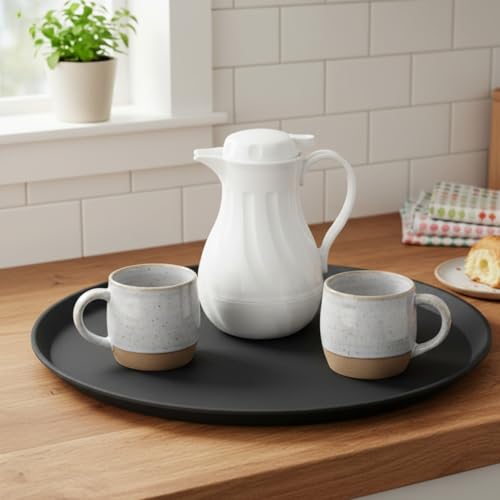TrueCraftware- 16" Round Rubber Lined Non-Slip Tray Plastic Black Color Set of 12- Serving Tray Serving Coffee Appetizer Breakfast for Kitchen Café Hotel Restaurants - color: Set of 12, size: 16 Inch