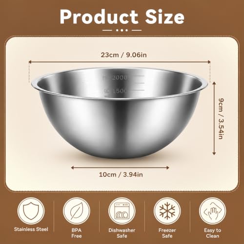 MySHUCE12Pcs Stainless Steel Mixing Bowls with Graduations for Kitchen Home