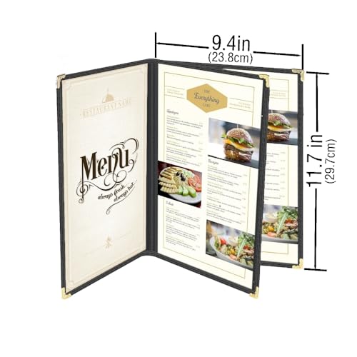 Goodsmart 12 Packs Cafe-Style Menu Covers, 3Pages/6Views Standard 8.5''x 11” Menu Holders, Durable Double-Stitched Edge, Crystal Clear Vinyl Protection, Easy-Insert Design Ideal for Restaurants(12PCS)