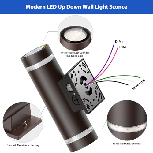 dephen Up Down Outdoor Wall Light with Dusk to Dawn, Integrated LED Sconce