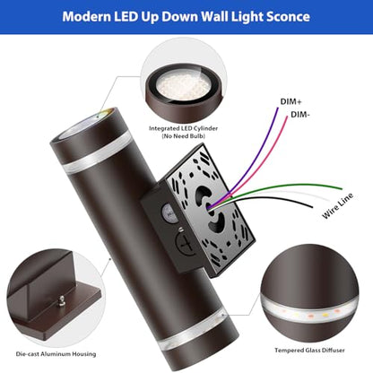 dephen Up Down Outdoor Wall Light with Dusk to Dawn, Integrated LED Sconce