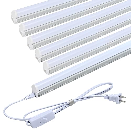 6 Pack 4FT Utility LED Shop Light Linkable T5 Integrated Tube Bulb 20W 2200lm Super Bright 6000K with ON/Off Switch Power Cord for Home, Office Ceiling, Under Cabinet Wall Lamp (Milky Cover) - color: Milky Cover