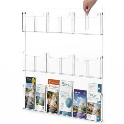 Sherr Acrylic Brochure Holder Wall Mount with Removable Dividers, Wide High Capacity Literature Display Stand for 4''x 9'', 8.5''x11'' Pamphlets, 26.7'' x 30.7'' for High-traffic Lobbies Events - size: 26.7'' x 30.7''
