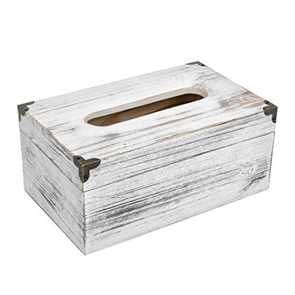 Distressed Wooden Rustic Facial Tissue Box Holder Tissue Box Cover Napkin Dispenser for Bathroom Living Room Dining Room Bedroom Toilet (Washed White) - color: Washed White