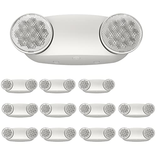 SPECTSUN 12 Pack LED Emergency Lighting Fixture with Battery Backup and Bug Eye Heads-US Standard Emergency Light Combo-Compact Design–Thermoplastic Housing for Indoor Outdoor - size: 12 Pack