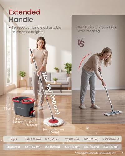 SONGMICS Spin Mop and Bucket Set with Pedal Wringer, 1 Microfiber Pad - color: Gray + Red, size: 1 Pad