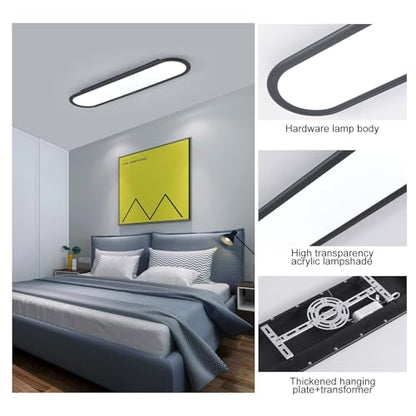 Ganeed Modern Linear Ceiling Lights, 36W LED High Brightness Long Ceiling Lamp, 27.6 Inch Ultra Thin Low Profile Light Fixture for Bedroom Kitchen Closet Hallway, Black/Cool White 6000K - color: Cool White/27.6 Inch/Black, size: Cool White/27.6 Inch