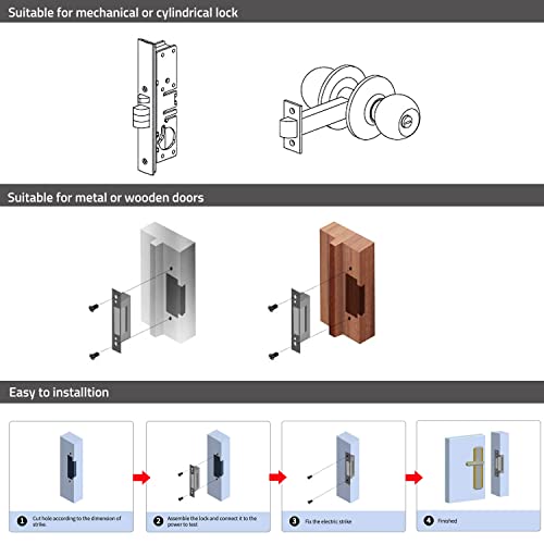 Electric Strike Lock, Wide Strike, Fail Secure Electric Door Lock - size: NO-Fail Secure Black