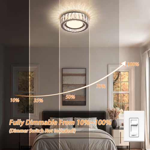 11 Inch LED Dimmable Crystal Flush Mount Ceiling Light Fixture - color: Brushed Black, size: 11 Inch