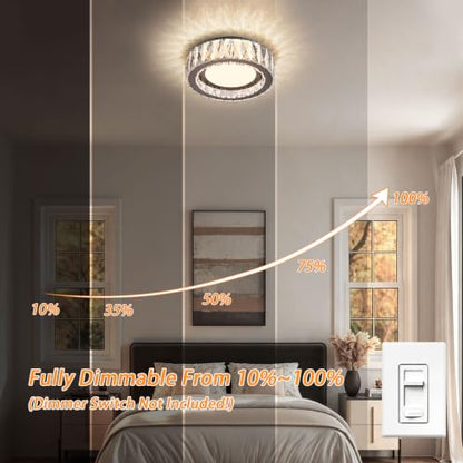 11 Inch LED Dimmable Crystal Flush Mount Ceiling Light Fixture - color: Brushed Black, size: 11 Inch