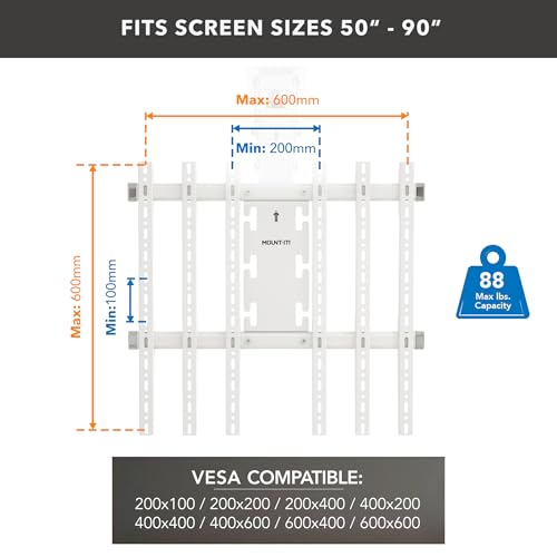 Mount-It! White Electric Ceiling TV Mount – Retractable Motorized Flip Down TV Mount for 50’’-90’’ Screens, Space-Saving Folding Design, RF Remote, VESA Compatible - color: White