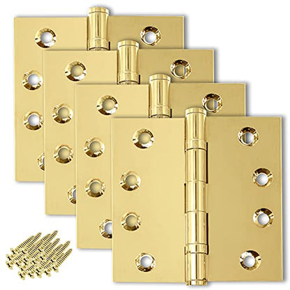Solid Brass Door Hinge Heavy Duty Ball Bearing Polished Tarnish Aged Patina Gold 4x4 Inch - Set of 24 Hinges (Non Lacquered Brass) - color: Unlacquered Brass