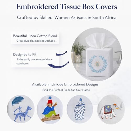 Jacaranda Living Square Tissue Box Cover, Linen/Cotton Fabric Tissue Holder, Decorative Cloth Tissue Cube Cover, Animal Designs Girl and Dog - color: Girl and Dog