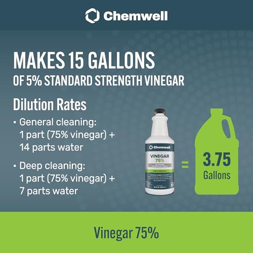 Chemwell 75% Vinegar (32 fl oz) - General Purpose All-Natural Multi-Surface Cleaner for Home, Patio & Commercial - High Performance, Powerful Concentrated Acetic Acid - Made in USA - color: 75% - 32 fl oz