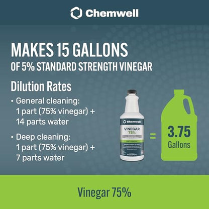 Chemwell 75% Vinegar (32 fl oz) - General Purpose All-Natural Multi-Surface Cleaner for Home, Patio & Commercial - High Performance, Powerful Concentrated Acetic Acid - Made in USA - color: 75% - 32 fl oz